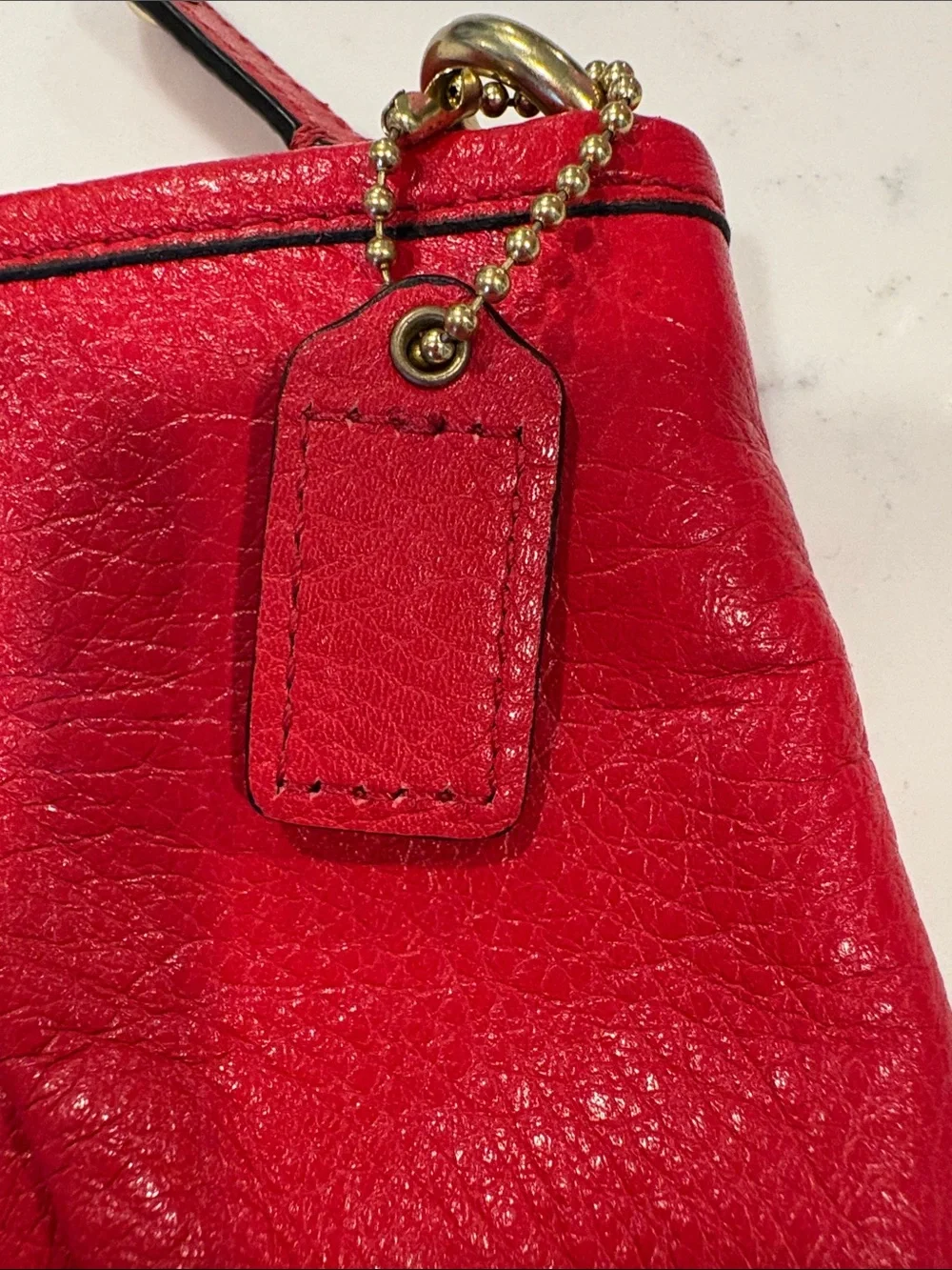 Coach Red Pebbled Leather Wristlet with Gold Hardware